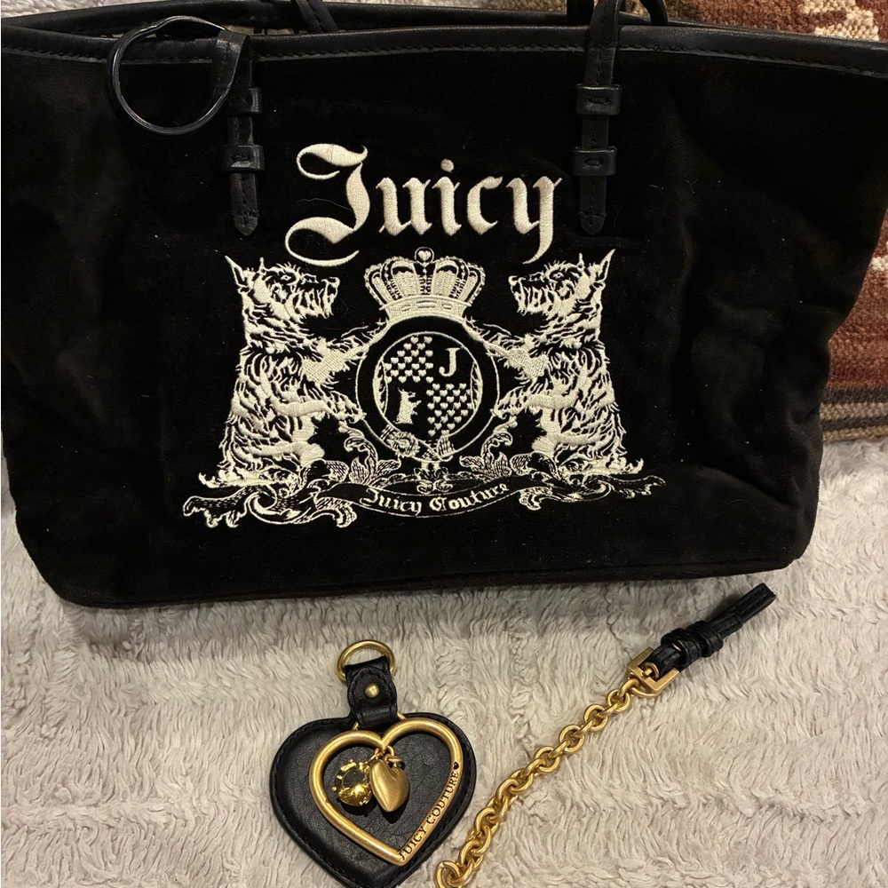 Vintage Juicy Couture Black Velour Logo Tote Bag